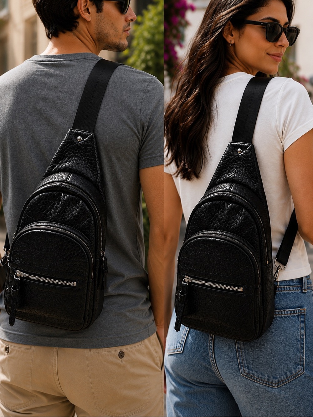 🌙✨ Women’s Men's Black Leather Belt Bag Sling - Minimal Crossbody Pouch